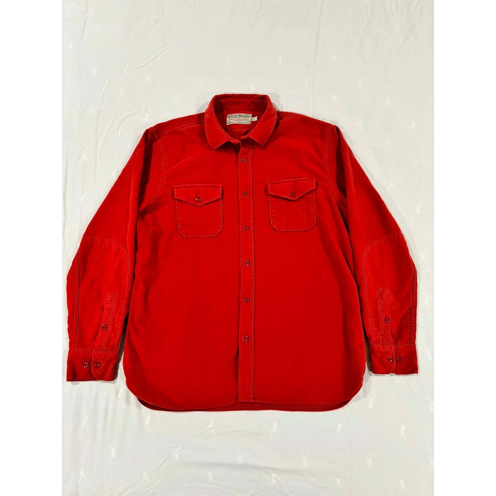Guideboat Co Mens British Moleskin Shirt Red Brisbane Moss Cotton Button Down L